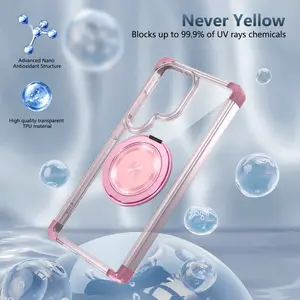 Magnetic Stand Protective Case for Samsung Smartphone S22/s23/s24/s25/note 20 Ultra, Wireless Charging Compatible, Ring Holder Design, Accessories