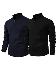 Men's 2-Pack Half-Zip Stand Collar Sweater, Soft Skin-Friendly Fabric, Anti-Pilling, Windproof, Casual Daily Wear, Fall & Winter