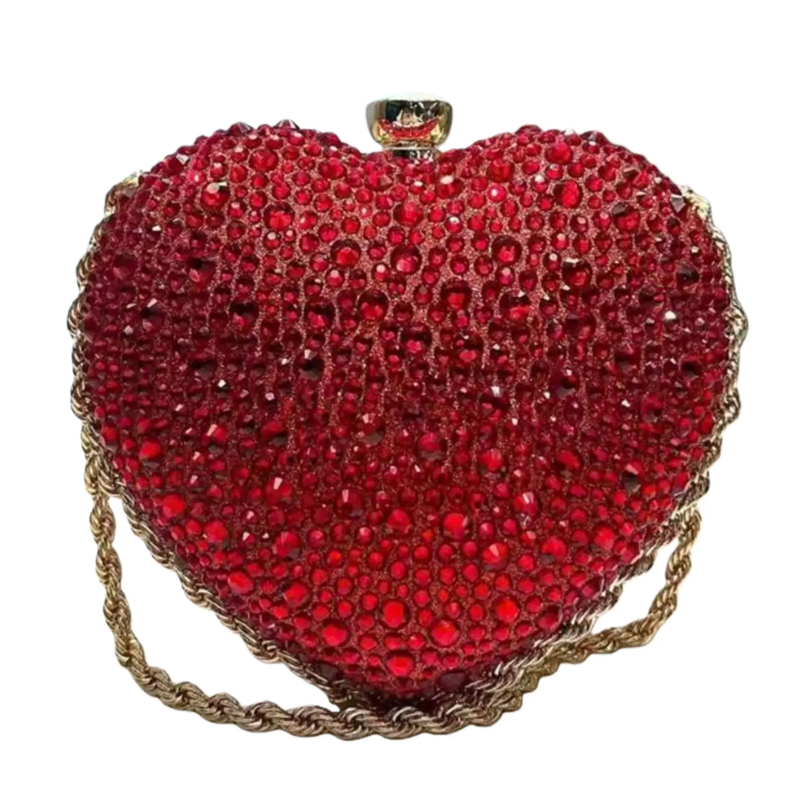 Red Heart Rhinestone Clutch Bag for Women – Sparkling Wedding Evening Purse with Chain Strap, Formal Party Handbag Compact Elegant Size Banquet