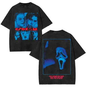 Scream Movie Ghost Face The Legacy Ends Movie Graphic Tee Horror Action Film Oversized Acid Washed Lightweight Cotton Men Shirts Movie Streetwear Casual Menswear Unisex Clothing, Gift for Horror Movie Fans