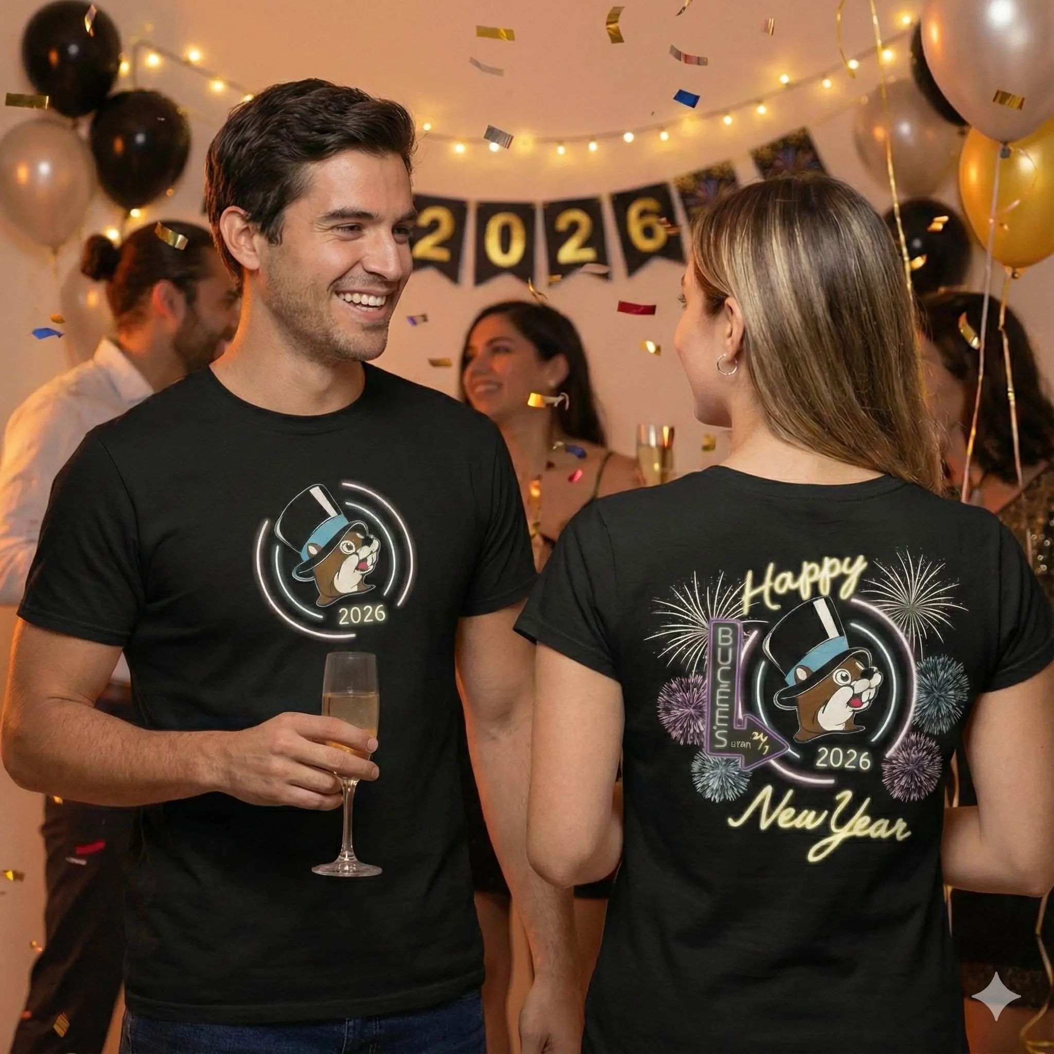 Buc-ee's Happy New Year 2026 Glow-in-the-Dark T-Shirt
