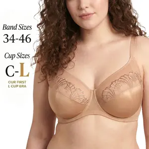 HSIA Pearl Shimmer Plus Size Up to J/K/L Cup Unlined Scalloped Embroidery Full Coverage Comfort Underwire Non-Padded Minimizer Bra for Big Busted Women