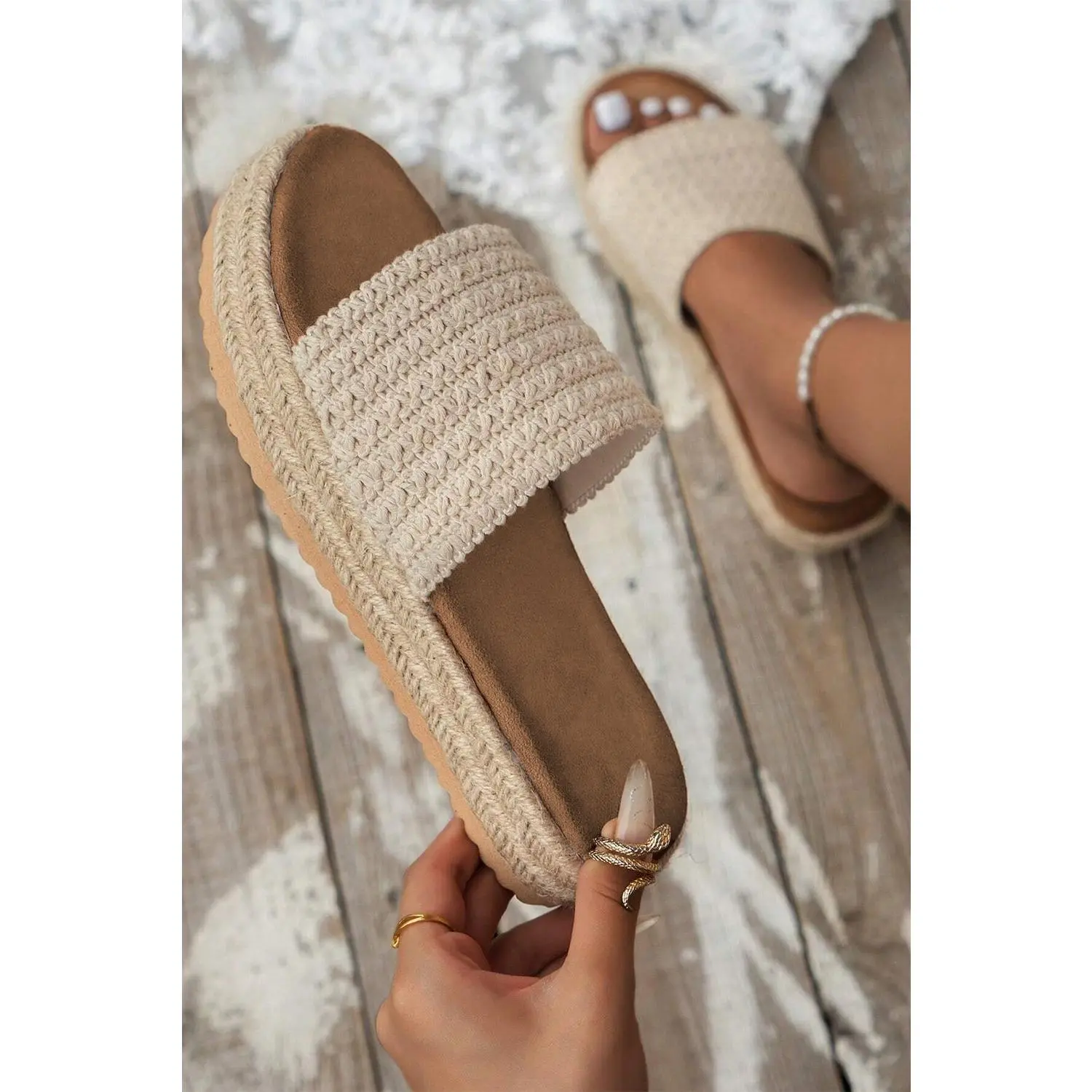 White Boho Woven Non-slip Wedge Slippers White Boho Woven Non-slip Wedge Slippers
