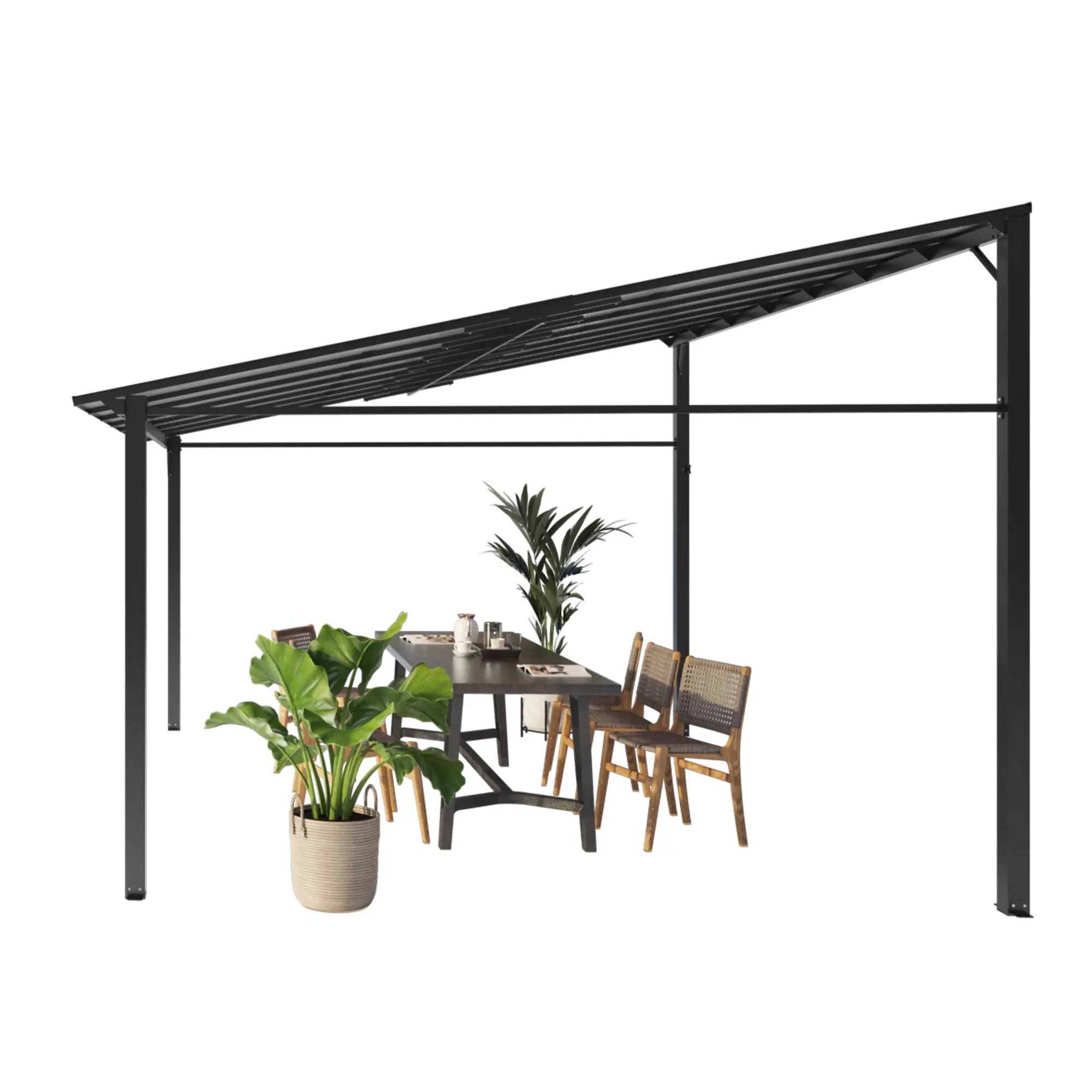 Durable Hardtop Wall-Mounted Gazebo 12' x 14' – Heavy Duty Lean-to Pergola Awning with Polycarbonate Roof and Sturdy Aluminum Frame – Weather-Resistant Outdoor Shelter for Deck, Porch, Backyard, UV Protection