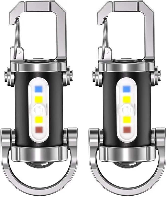 2PCS Rechargeable Portable Keychain Flashlights，Mini LED Torch Key Chain, High Brightness Night Outdoor Lighting, Bag Pendant Gift for Men Women,High Lumen LED，Waterproof, Multi-Mode, Lamp for Camping Hiking,Ideal Holiday Gift