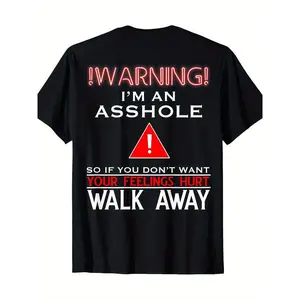 Menswear Stylish Short-Sleeve T-Shirt - Full Cotton Men's Top with Bold "Warning" Graphic Statement Design