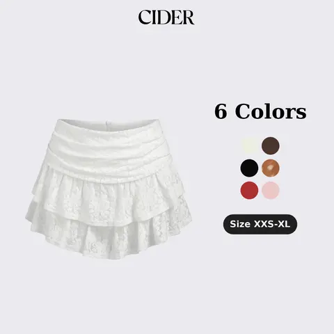 Cider Women's Nylon-Elastane Blend Floral Printed Casual Mini Pantskirt - Stretchy Built-in Shorts, Lace Detailing, Ruched Hem, Y2K Vintage Style, Sweater-Ready Fit, Layered Womenswear Bottoms