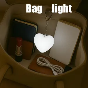 Romantic Heart-Shaped USB Keychain Light Fashion Accessory for Women Valentine's Day Gift Purse Charm Night Lamp with LED Ambient Lighting