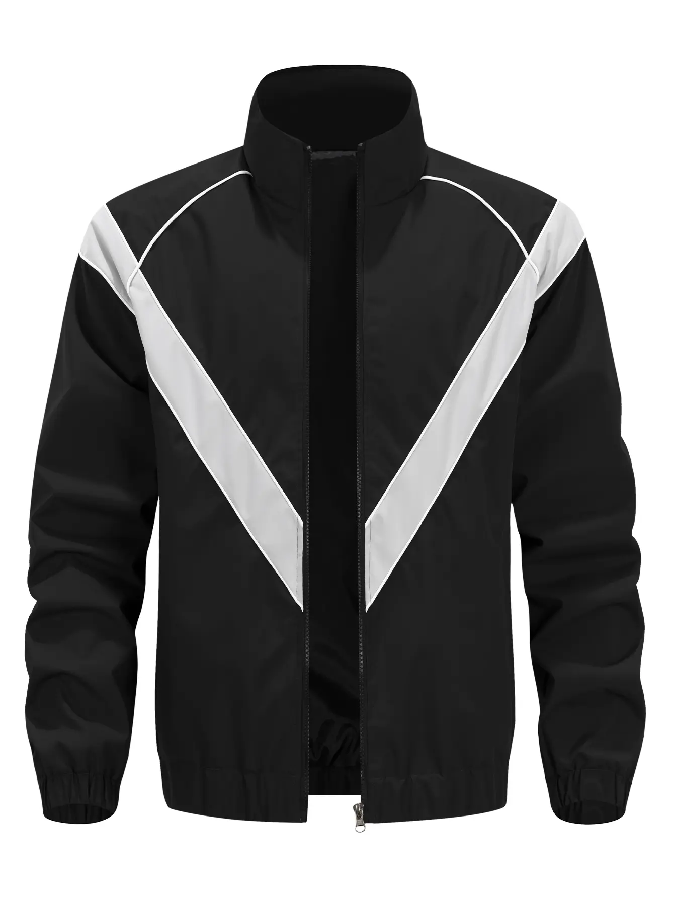 Men’s vintage color-block V-stripe zip-up windbreaker jacket, casual sporty style