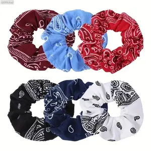 French Floral Scrunchie Hair Tie for Women Soft Fabric Ponytail Holder Cute Coquette Hair Accessory for Bun Updo Everyday Wear Vintage Paisley Hair Band