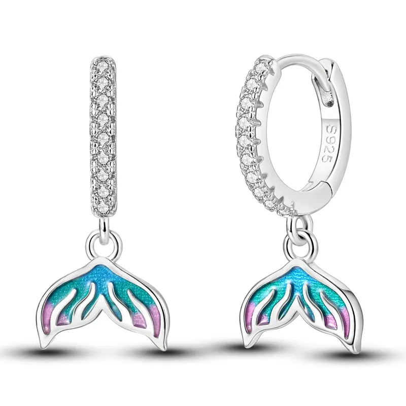 MULA Women's Mermaid Tail Earrings, Ocean-Inspired Platinum-Plated Dangle Jewelry Inlaid with Vivid Enamel and Sparkling Accents, Comfortable to Wear, Adults, Anniversary