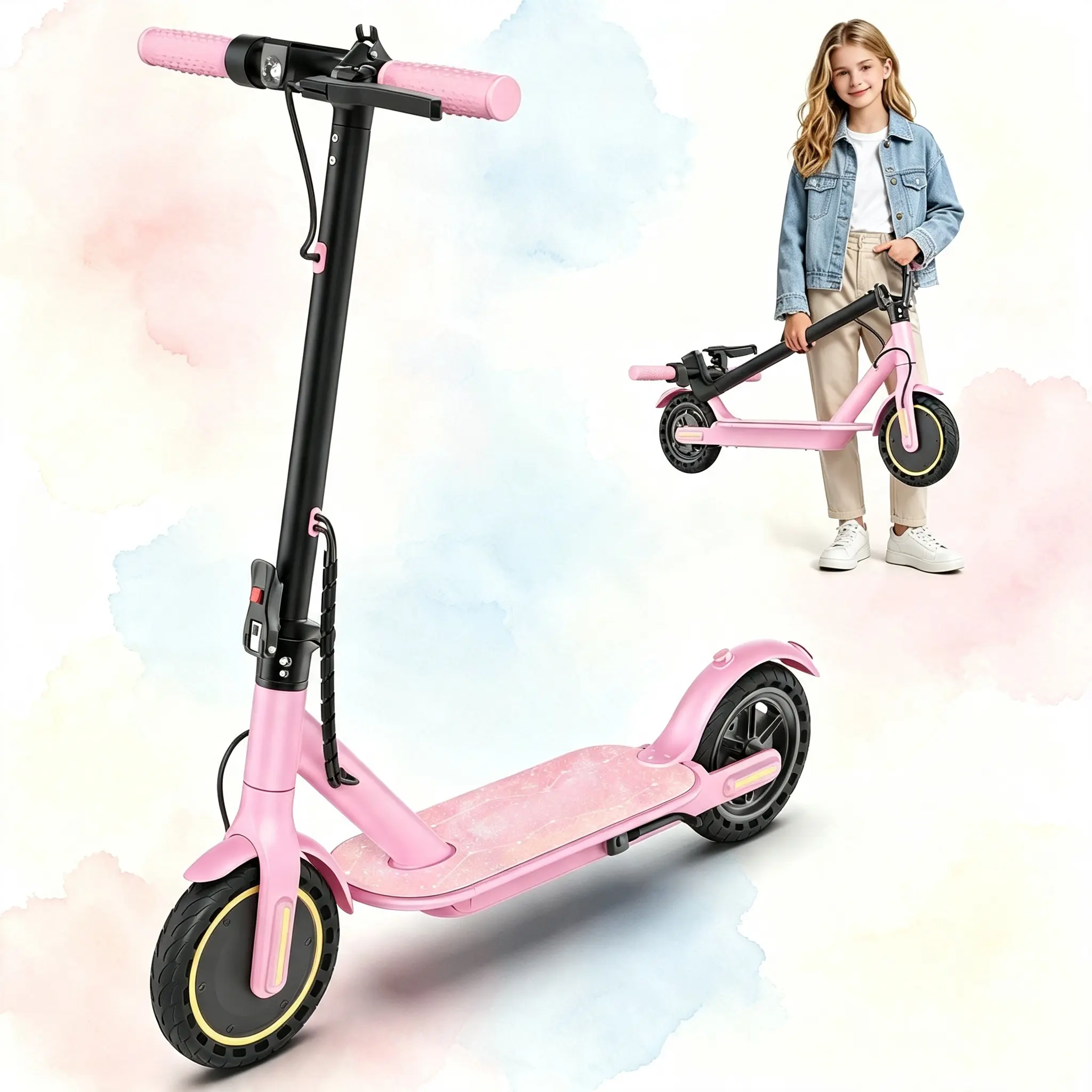 Kids Foldable Electric Scooter for Ages 6-10, 350W Motor, 19 MPH Max Speed, 12/16 Mi Max Range, 8.5" Solid Tires, Lightweight Design, Dual Braking System, Digital Display sohochic commuter portable