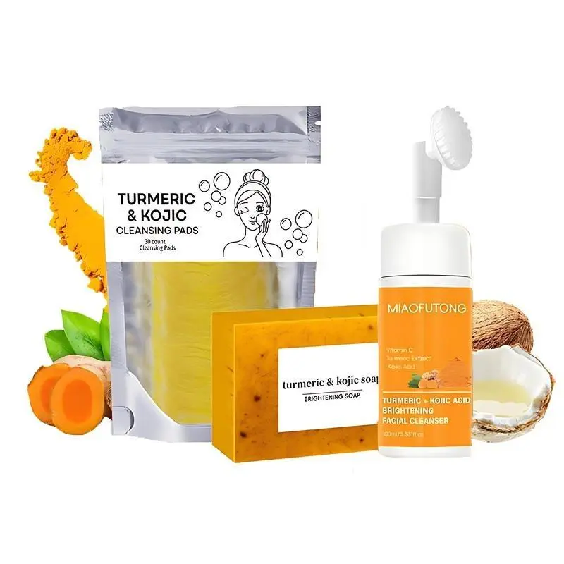 Turmeric Wash and Care Three Piece SetTurmeric Tablets, Turmeric Cleansing Mousse,Turmeric Soap Facial Cleansing Skincare FacialCleansing Cleanser