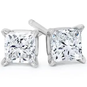 1 - 4 Ct TW Princess Cut Diamond Studs in 14k Gold Earrings Lab Grown