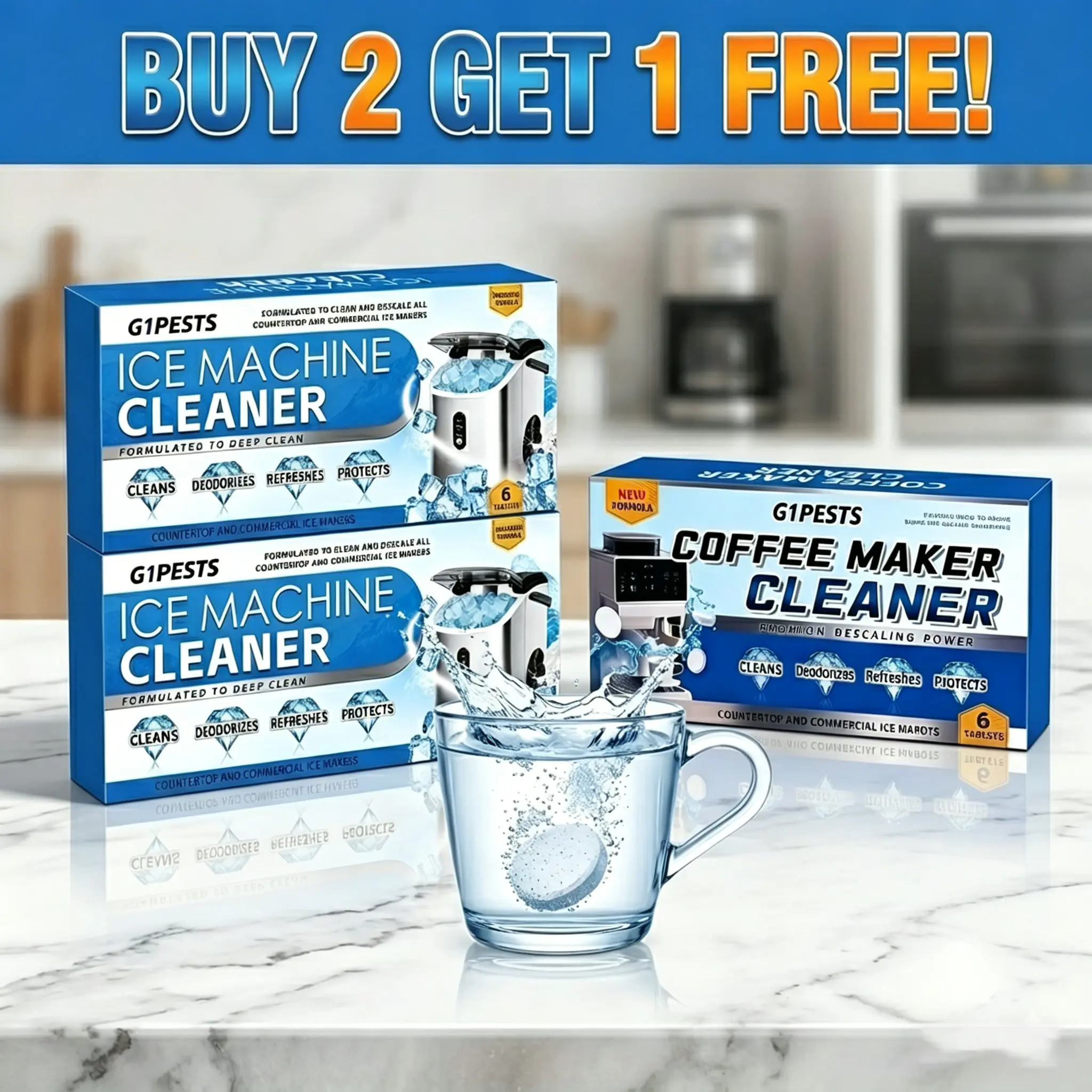 6-Piece Ice Maker Cleaner Descaling Powder - Upgraded Formula, Newly Packaged, Buy 2 Get 1 Free, Granules, Multi-Purpose, Non-Paste, Toxin-Free, Water-Based All-Purpose Cleaners for Household Ice Machines, Granules All-Purpose Cleaners