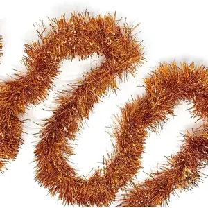 Rose /Orange Tinsel Garland, 50  Christmas Metallic Foil Tinsel Garland Decoration for Holiday Tree Walll Rail  Office Event Halloween Fall Thanksgiving Decoration