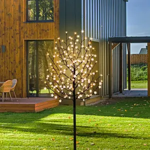 LED Solar Cherry Tree Outdoor Light 6FT 200 LED Lighting Tree Flashing Mode for Holiday Decor Christmas Wedding Party Halloween Easter Spring (Warm White)