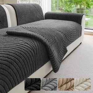 Sofa Cover Modern Plush , Pure Color Jacquard Seat Cushion, All-Season Pet Friendly, Anti-Slip Back, Fits All Sofas, Washable Jacquard Covers