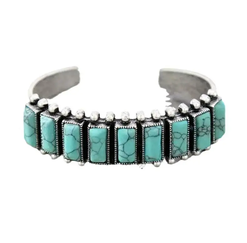 Trixie Turquois Open Cuff Adjustable Silver Bangle