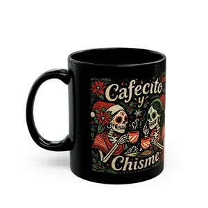 [BNB Gift Christmas 2025] Christmas Mug 11oz 15oz, Funny Holiday Mug, Black Skeleton Christmas Coffee Cup, Cute Gift for Latina Coworker Mom Secret Santa, Glossy Ceramic 11oz Coffee Mug