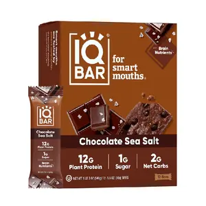 IQBAR Chocolate Sea Salt (12 Bars) - Brain and Body Plant Protein Bars - Low Carb, High Fiber, Gluten Free, Vegan Snacks - Low Sugar Keto Energy Bar Natural