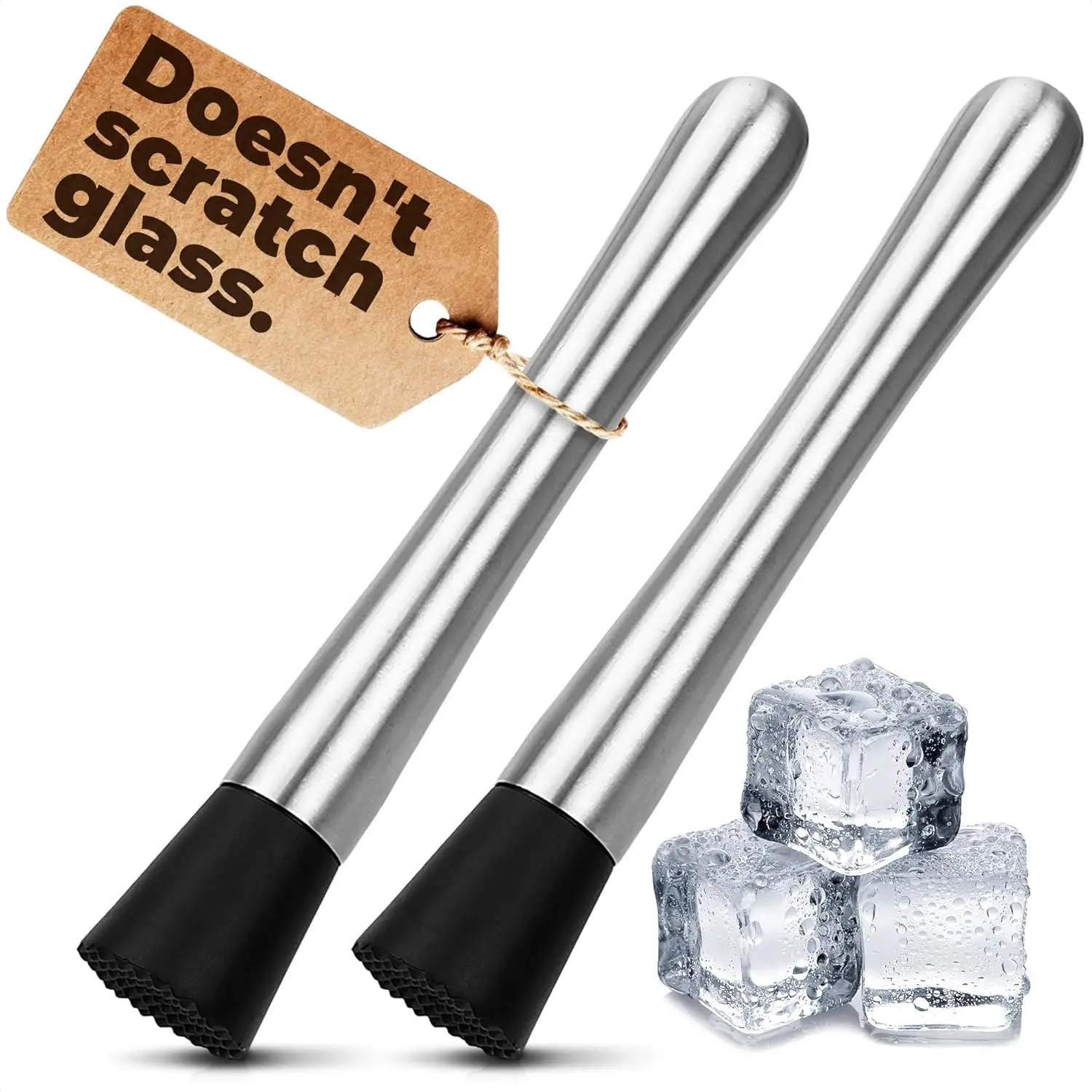 2 Pack Cocktail Bar Grinder - 8 Inch Stainless Steel Cocktail Muddler for Lemonade, Essential Bar Supplies and Accessories - Lemon Muddler and Crusher