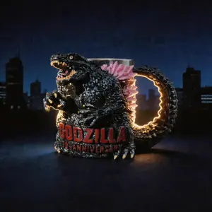 Godzilla 70th Anniversary 3D Sculpted Mug with Pink Spikes, Limited Edition Collectible Stainless Steel Tankard, Unique Gift for Kaiju Movie Fans