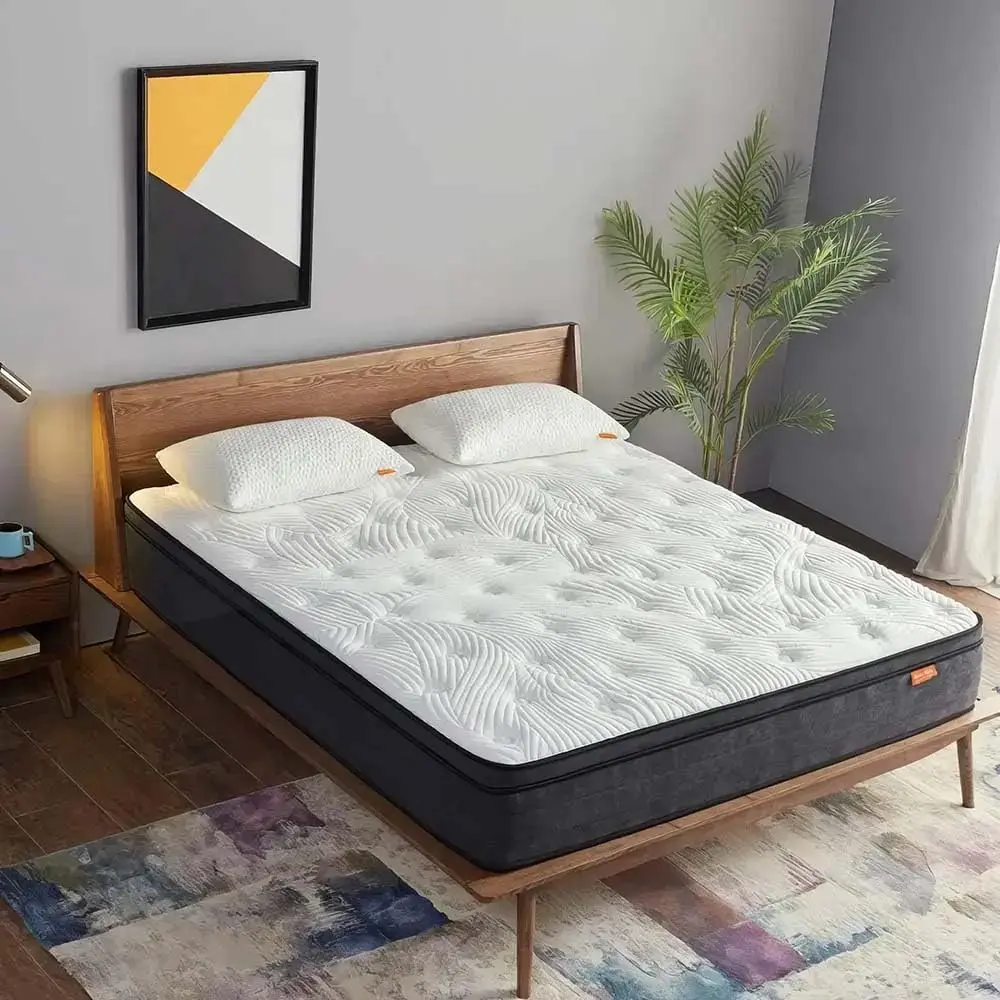 Queen Size 12 Inch Plush Pillow Top Hybrid Mattress - Gel Memory Foam for Cool Sleep