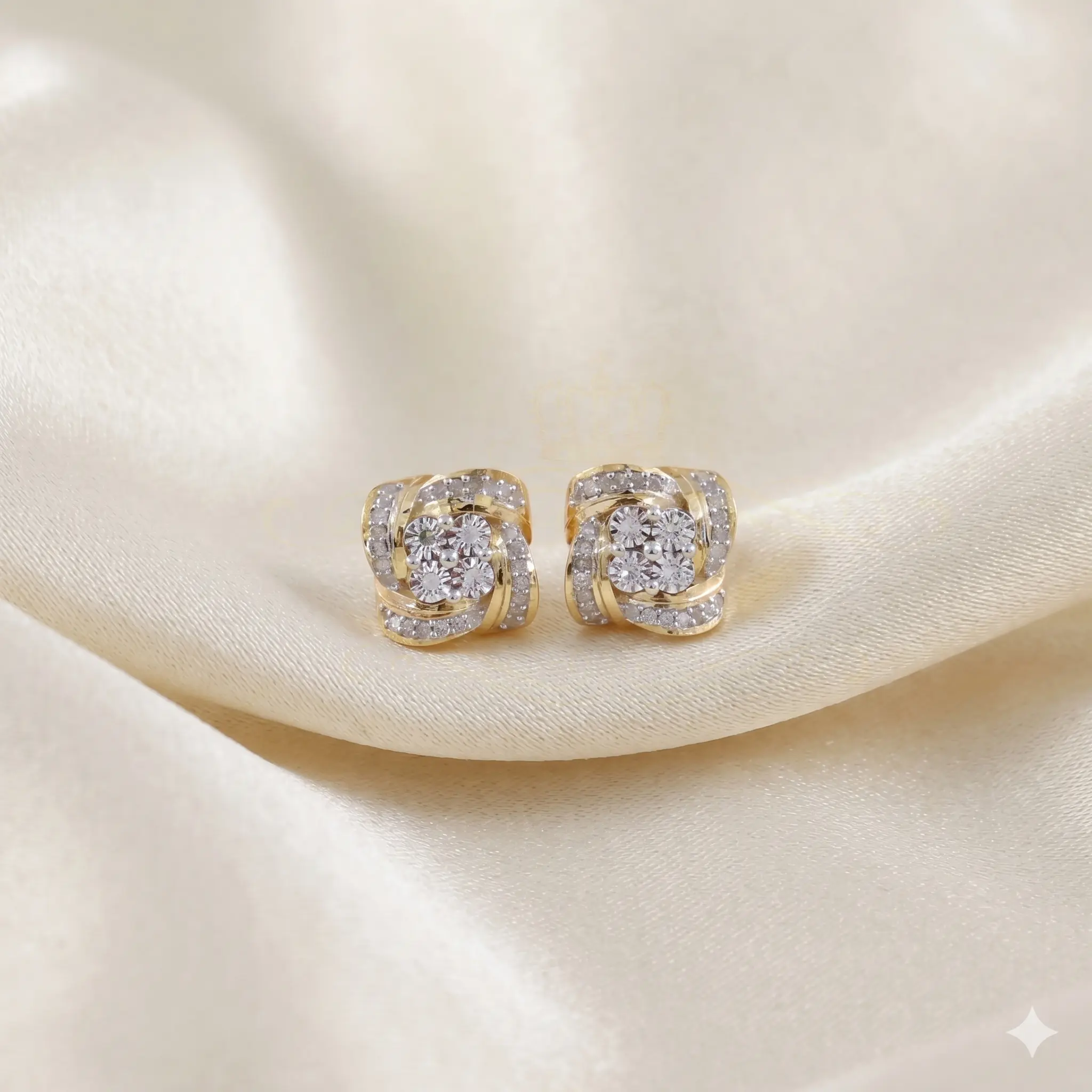 King of Blings-0.25ct Diamond 925 Silver Miracle Set Yellow for Men &Women Stud SWRILL Earrings