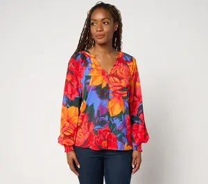 BEAUTIFUL by Lawrence Zarian Printed Blouson Sleeve Blouse