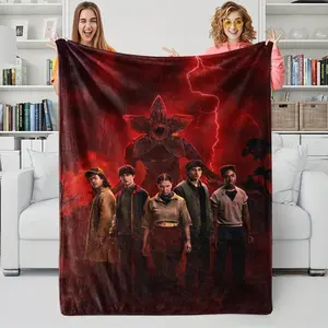 Stranger Things Themed Printed Blanket, Flannel Blanket, Soft Blanket, Coral Fleece For Warmth and Insulation, Available In Multiple Sizes, Multifunctional For Home and Travel, Perfect For Naps and Relaxation.