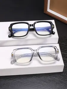 2 Pairs Simple Casual Rectangular Flat Glasses, Fashion Eyeglasses, Unisex Basic Frame, Lightweight Comfortable, Anti-Blue Light, All Seasons