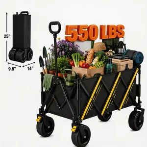 550 LBS Heavy Duty Collapsible Wagon Cart, Foldable Portable Lightweight Utility Trolley with All-Terrain Wheels and Flexible Handle for Camping, Garden, Grocery Shopping, Sports | Collapsible Wagon Carts  | Shop cart | Labor day