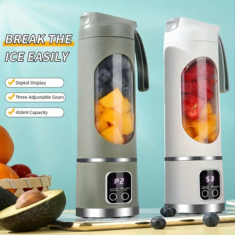 Portable USB-Rechargeable Blender - Personal Size 450ml Mini Juicer with 12 Blades, Handheld Small Mixer, Leakproof for Travelers, Kitchen Blending, Usb Plug