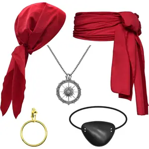 Pirate Costume Accessories Set Men Women Pirate Bandana Hat  Scarf Pirate Sash Belt Dress Accessories for Halloween