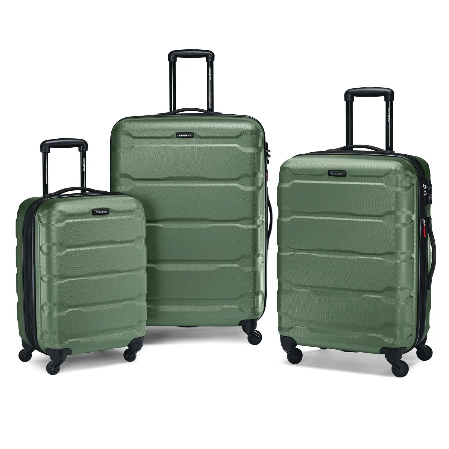 Samsonite Omni PC 3-Piece Hardside Luggage Travel Bundle - Scratch-Res. Polycarbonate Spinners, Telescoping Handle, Army Green/Pink Sets (20"/24" Medium Check-In/28") for International Travel