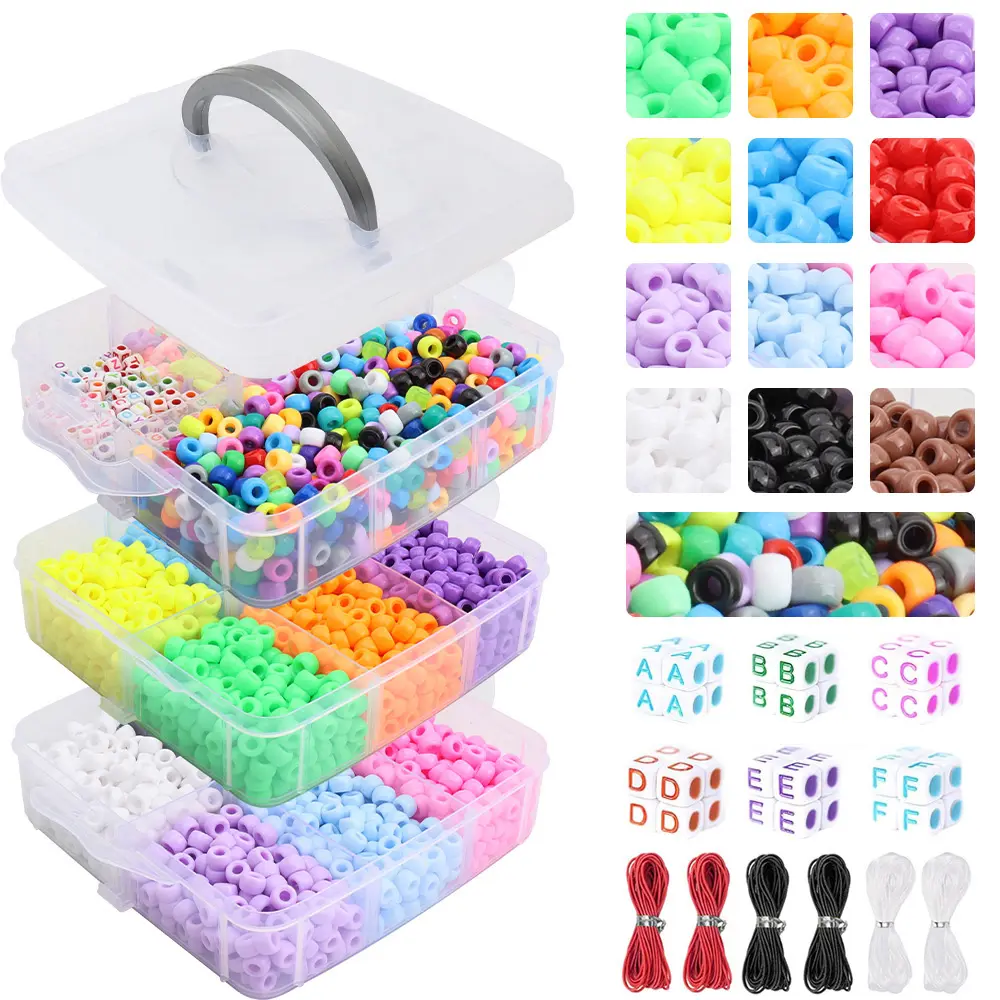 3400pcs Pony Beads, Pony Beads Kit, Easy Storage Pony Beads Bulk, Friendship Bracelet Making Kit, Beads for Jewelry Making, Bead Assortment, Bead Set, DIY Beads, Beading Supplies