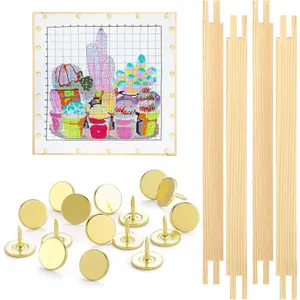 2 Sets Stretcher Bars for Needlework with Thumb Tacks Regular Needlepoint Stretcher Bars Wooden Canvas Stretcher Bars for Embroidery Stitch Frame Set Bundle with Crafts (8 Inch)
