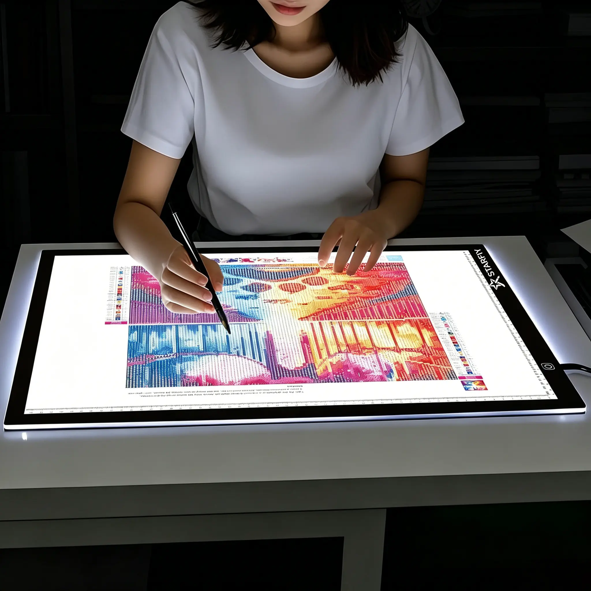 STARFIY LED Drawing Acrylic Board - A2 Size (60cm x 40cm), Professional Art Tool for Students, Office Workers, Soft Light, 3-Level Brightness, No Dot Pattern, Built-In Scales, USB Type-C Port, Easy Charging, Sketching & Painting