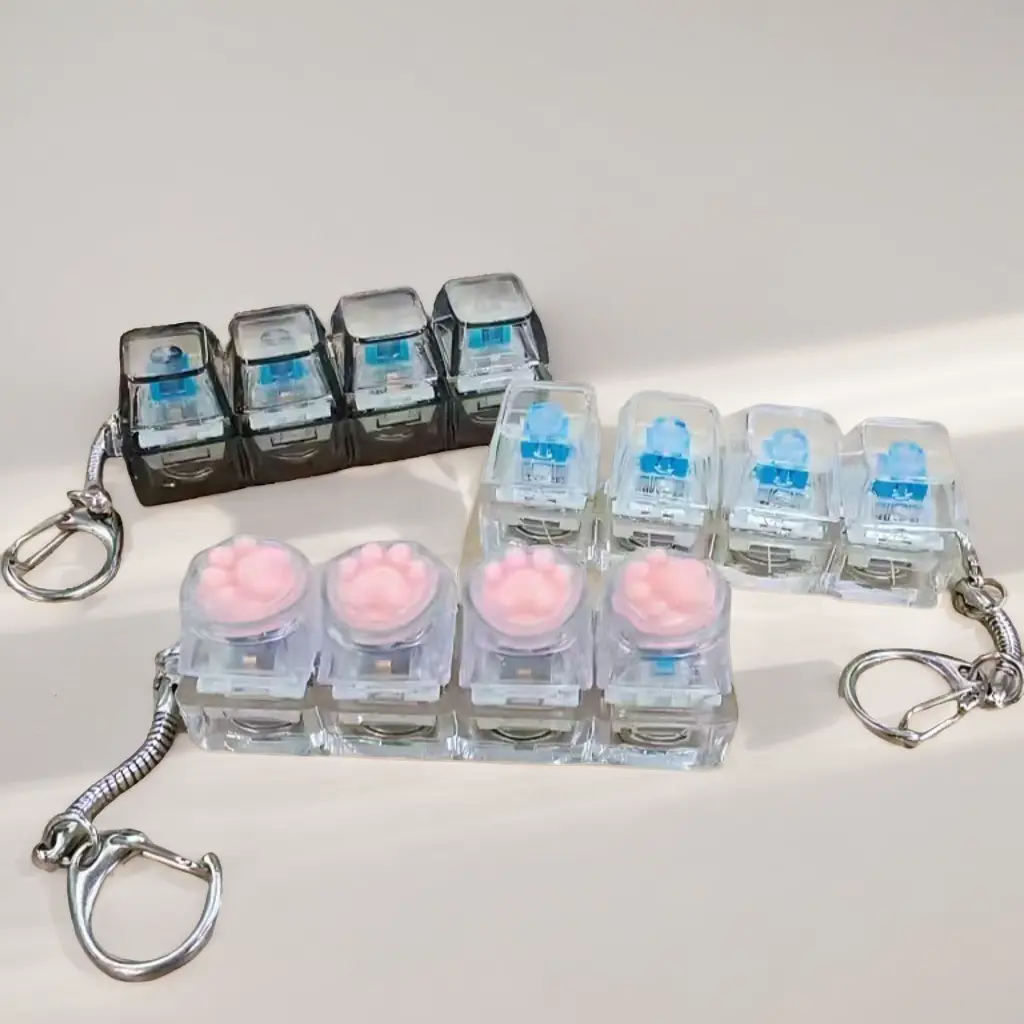 Summervibes LED-Powered Mini Mechanical Keyboard Keychain with Crystal Caps, Stress Relief Fidget Finger Toy