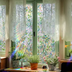 A creative vine leaf spring colorful sunlight static Decorative sticker (45*100cm) - window sticker for glass window decoration (XC3048-YL)