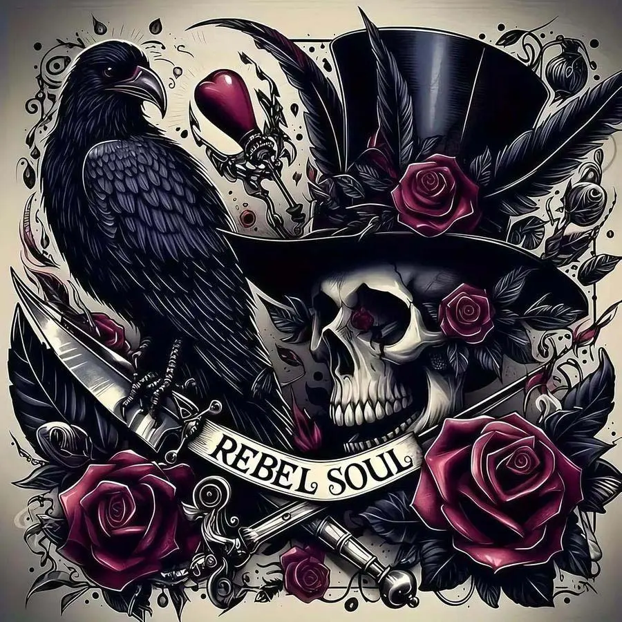 5D DIY Full Rhinestone Round Diamond Painting - Diamond Art Painting Kit Skull, Crow, Rose Mosaic, Canvas - DIY Decorative Painting, Home Wall Art, Crafts, Suitable for Halloween, Christmas, Birthday, and Anniversary Gifts, Diamond Painting Kits