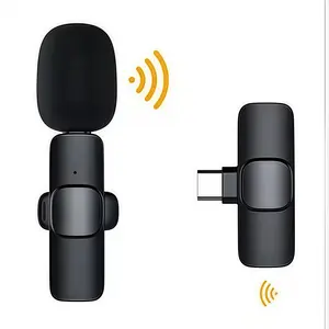 Portable Outdoor Live Streaming Recording K9 Wireless Lavalier Clip Microphone with Noise Cancelling Dynamic Microphone for Conferences Type-C or Lightning Connectors
