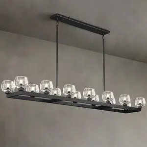 72 in. 14 Lights Gold Rectangular Chandelier, Modern Large Kitchen Pendant Lights, for Living Room Bedroom Dining Room