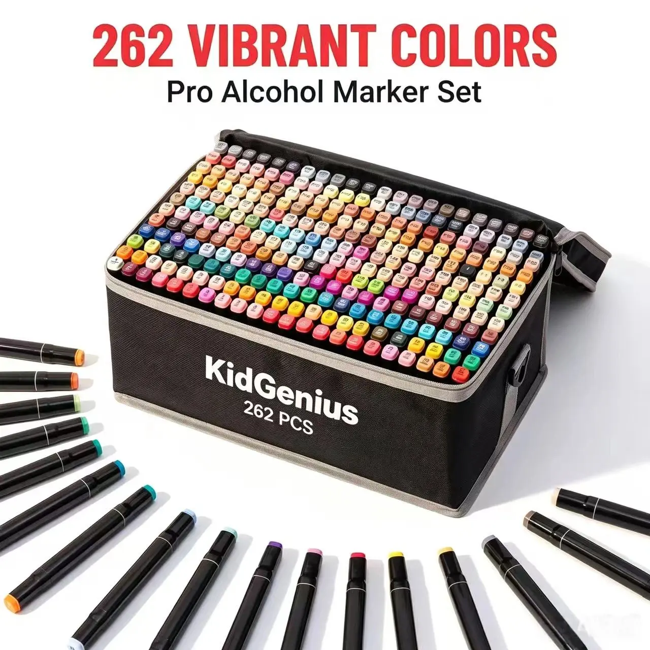 KIDGENIUS Colorful Marker Set - 262/168/120 Teacher-Recommended Alcohol Markers for Kids, Dual-Tip No-Smudge, Works on Wood Ceramic Canvas Metal, Back to School Art Project Gift, Artist Bundle