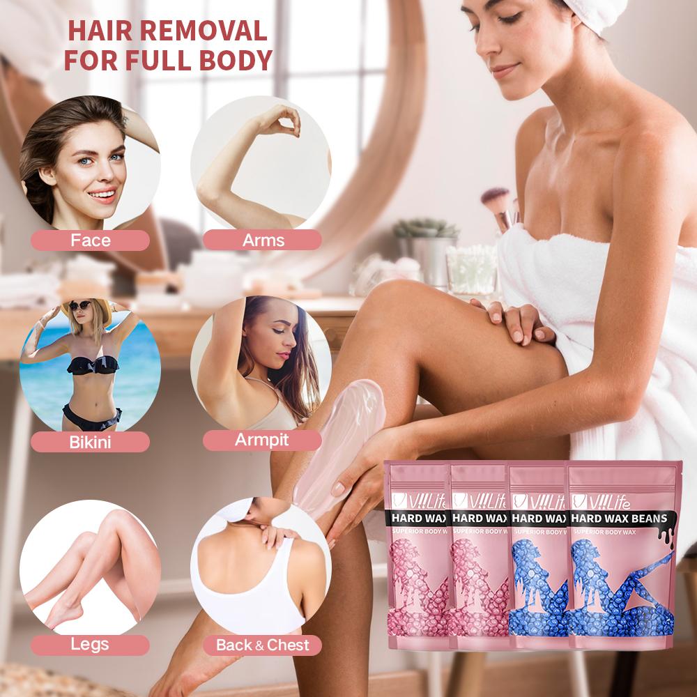 Mother's Day New Arrival - Viilife Hard Wax Hair Removal Kit (with Adjustable Temperature Control) - Includes 20 application wands - Suitable for full-body hair removal; enriched with various plant extracts, specially formulated for sensitive skin.