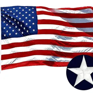 American Flag Outdoor Heavy Duty Nylon Banner Embroidered Stars Sewn Stripes Brass Grommets Patriotic Decor for Home Yard Garden