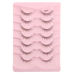 0.8cm Short Natural, 7 Pairs Reusable Wispy Faux Cluster Lashes, DIY False Eyelashes, Curling Transparent Stem Eye Makeup Lashes Strip