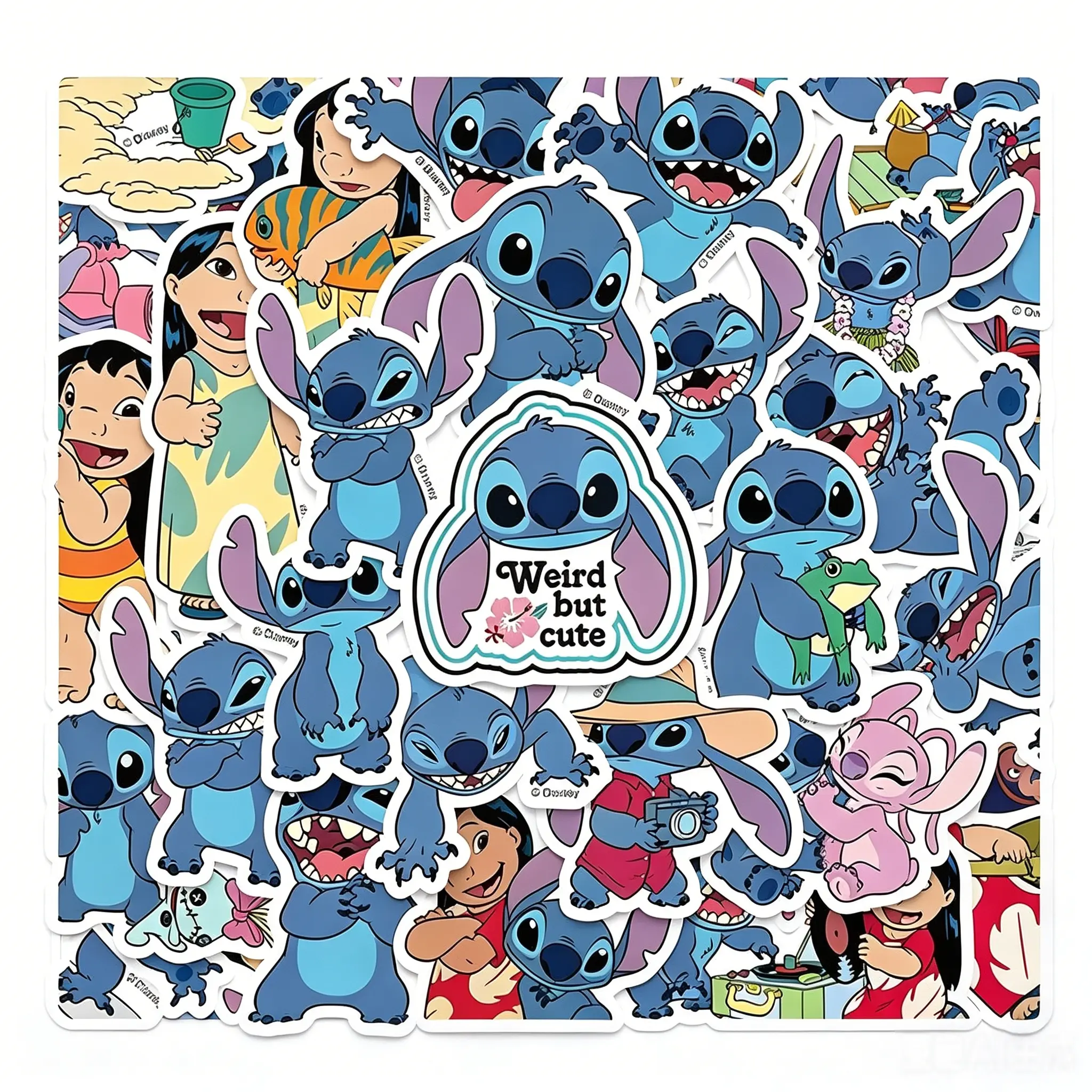 Disney Stitch 50-Piece Waterproof Kawaii Cartoon Stickers, DIY Scrapbooking & Stamping Decorative Decals