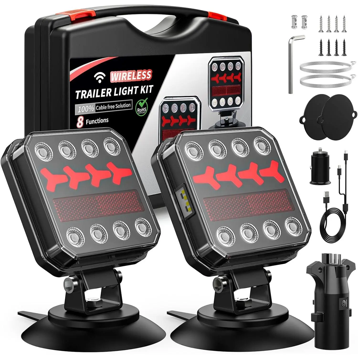 Voice-tank Wireless Bluetooth Magnetic Trailer Lights , Fast Charging LED Trailer Light Kit, IP65 Waterproof,10H Battery, 100FT Range for Trailer,Truck, RV, Camper,Boat – Brake,Turn,Reverse & Hazard Safety Lights#SummerWins